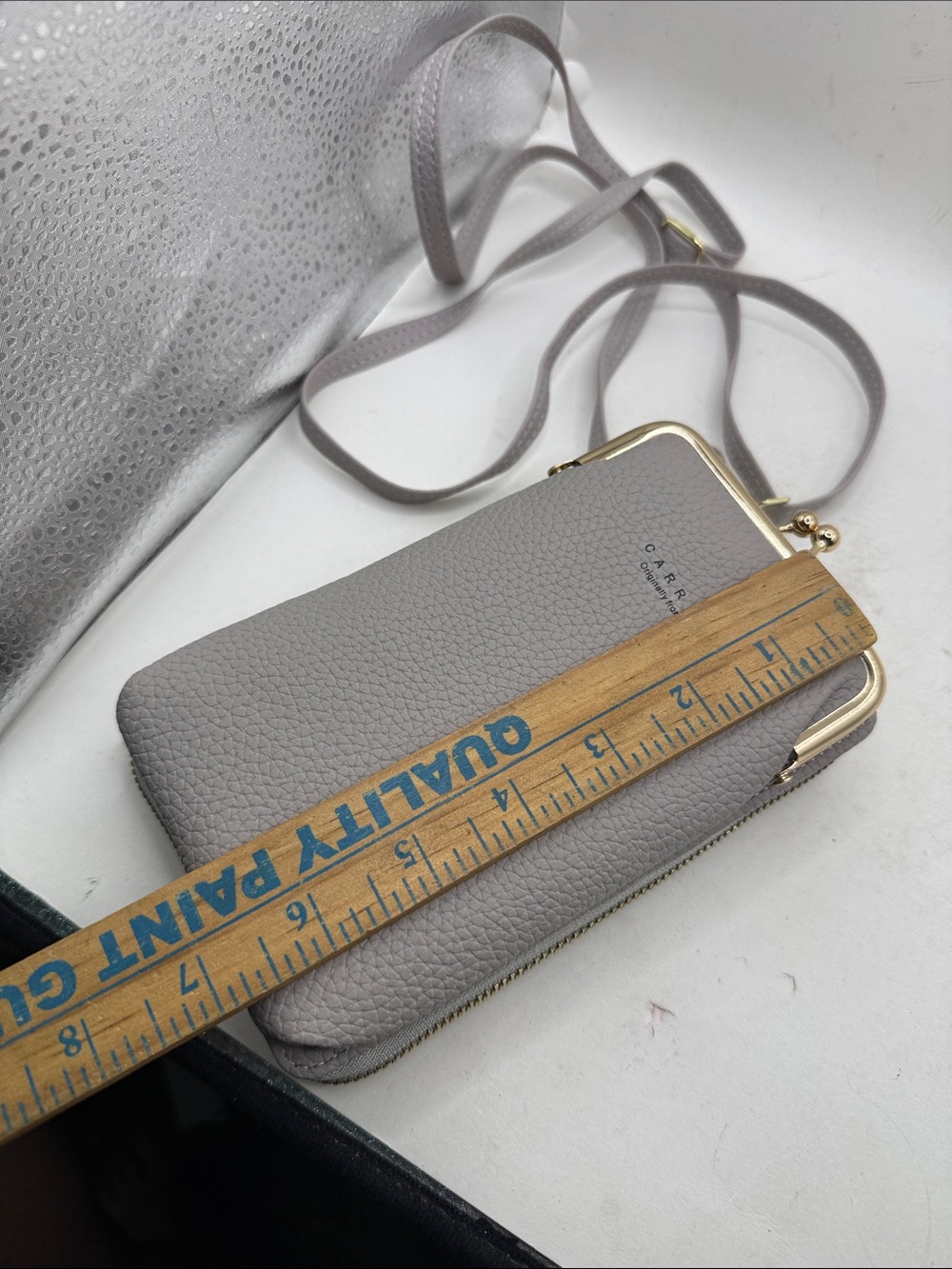 NWOT Carr Ken Crossbody Purse Bag Wallet Clutch Phone Gray Kiss Lock Convertible - Picture 9 of 13
